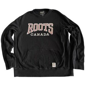 Roots Canada Black Varsity Logo Sweatshirt L Unisex Y2K‎ Streetwear Preppy